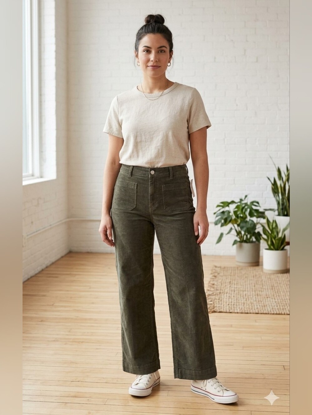 MEXX Straight Leg Olive Green Corduroy Feel Women's Pants. Size Large. NWT